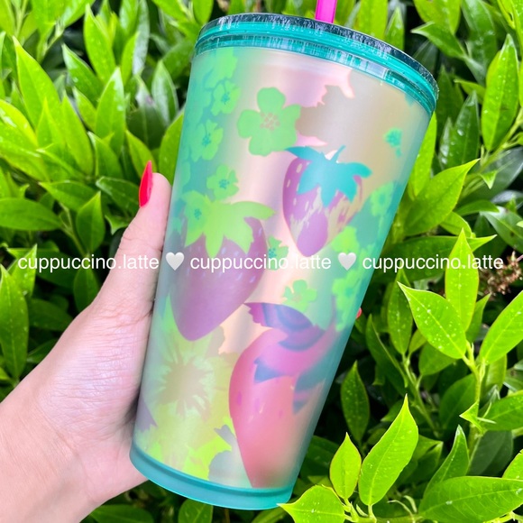 🍓LAST SET🌻Starbucks Summer 2022 Soft Touch Floral Pink & Green Grande Tumblers - Picture 11 of 16